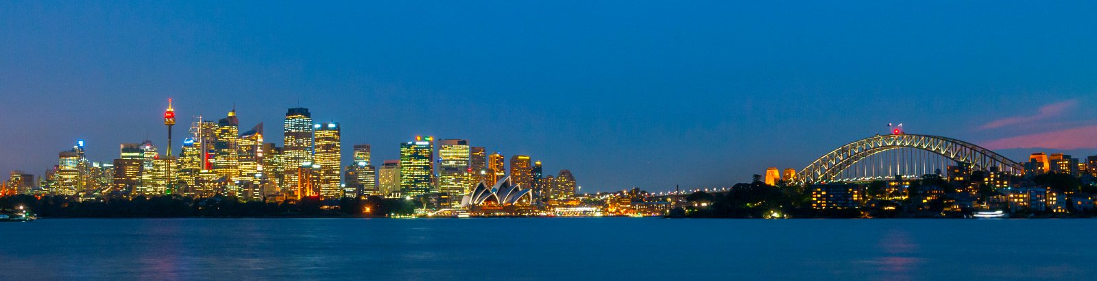 Panorama view of Sydney Harbour bridge and the south shore CBD