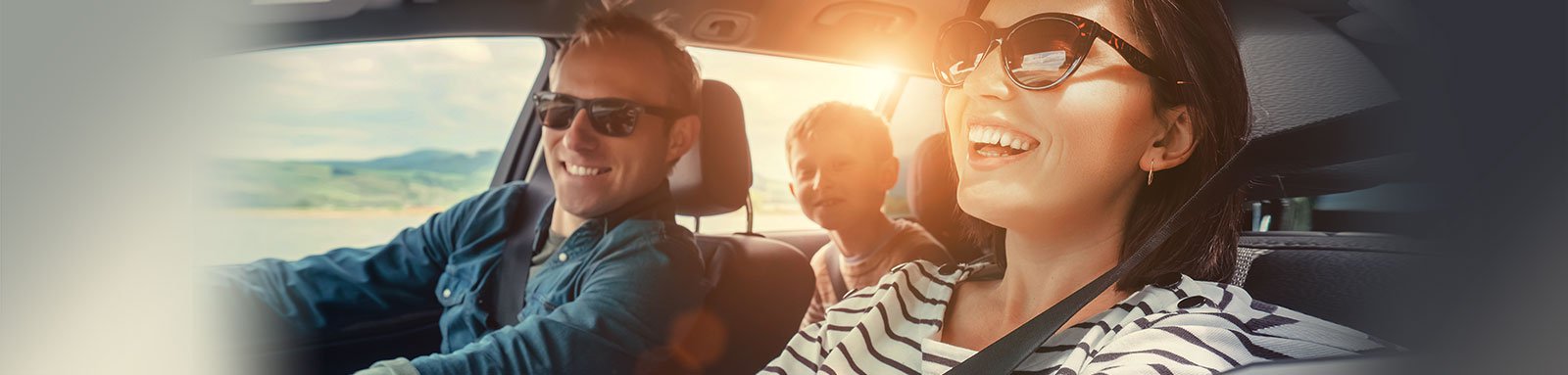 Family in a car on roadtrip