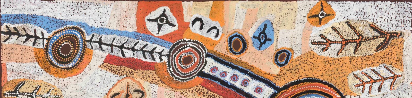 Indigenous art with feather and circle motifs